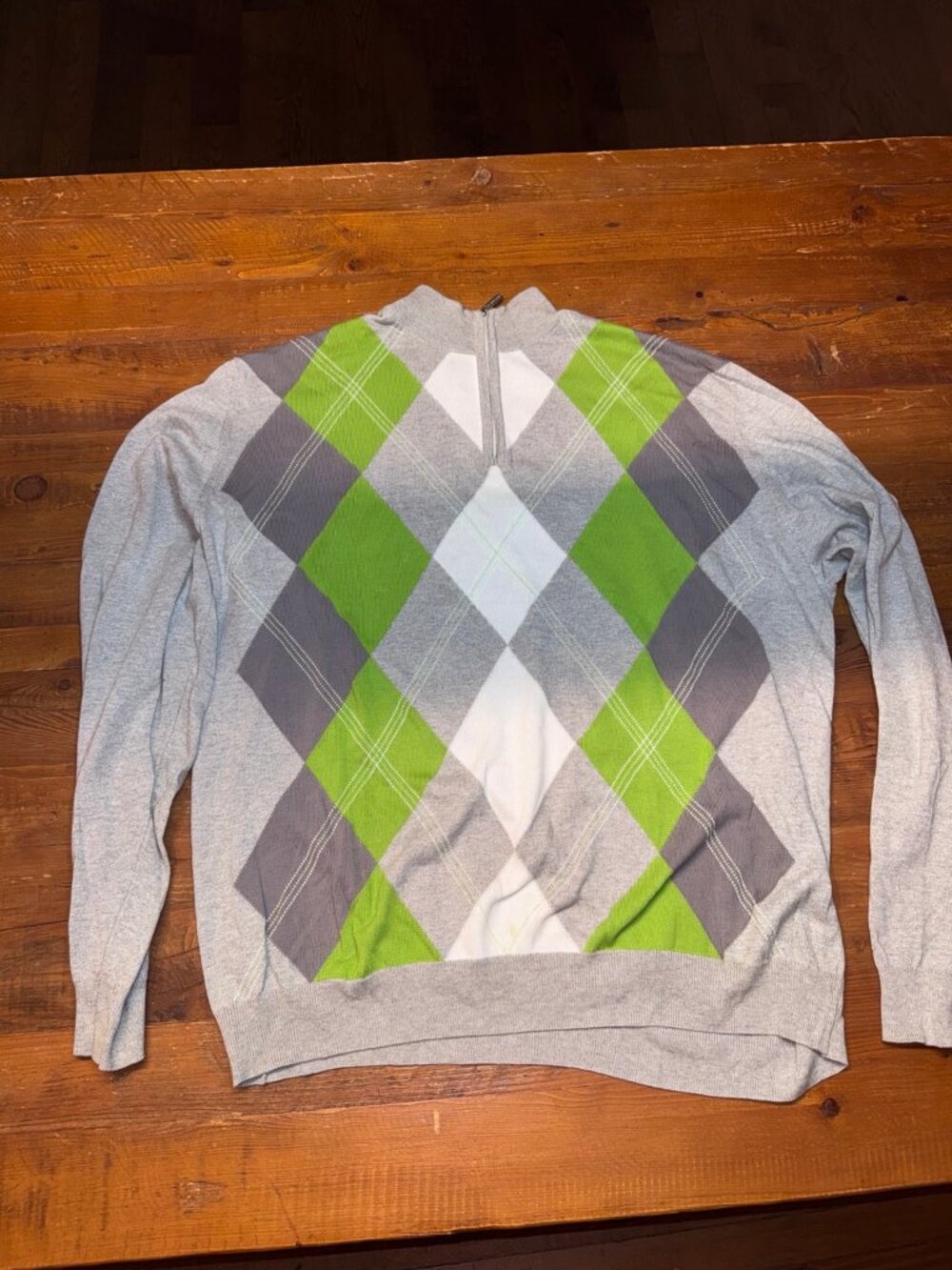 Burberry Golf Argyle 1/4 Zip Sweater Gray Green Men's L 100% Cotton